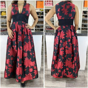 Wayne Clark Design Black Red Floral Formal Gown $1695